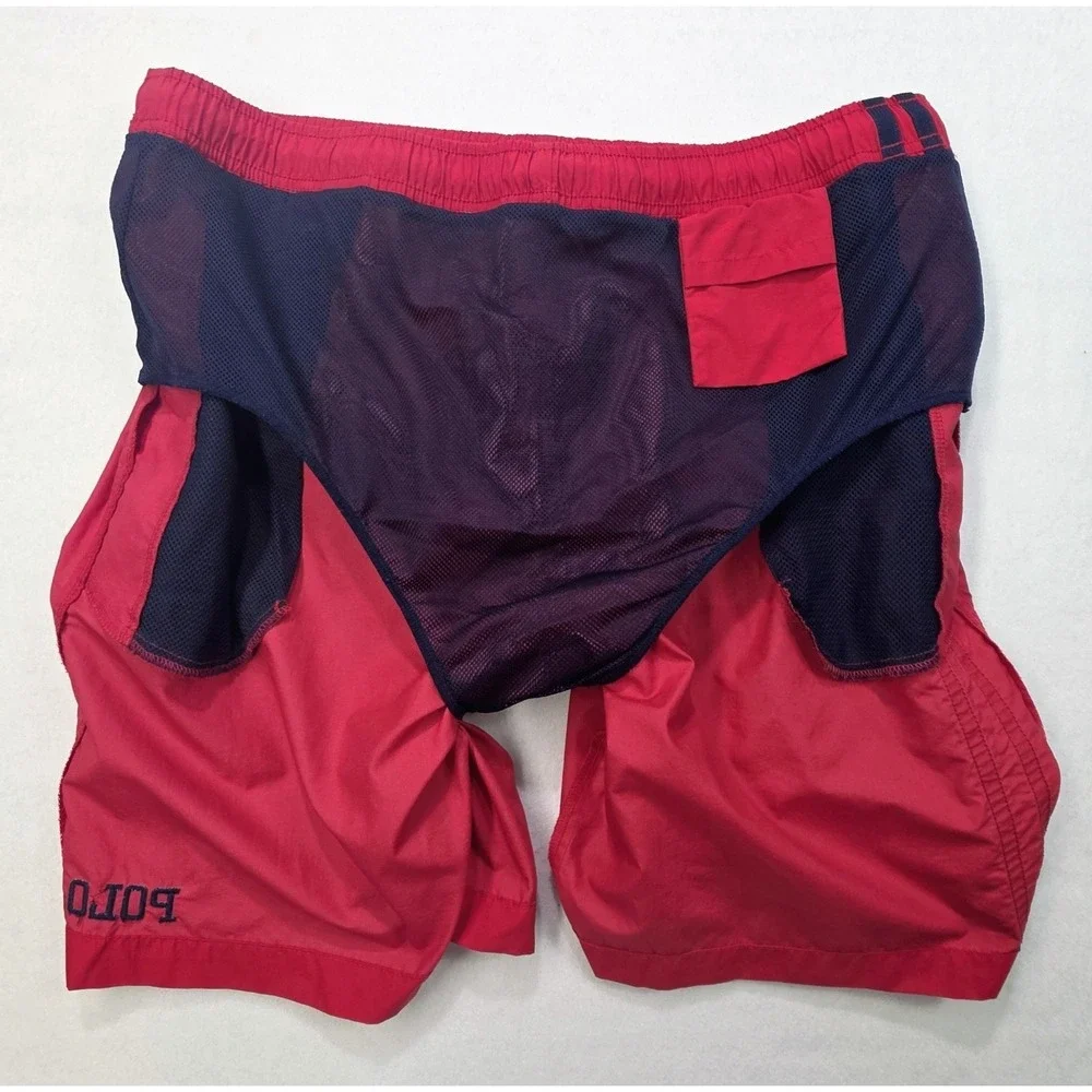 VTG Polo Sport Ralph Lauren Mens XL 36 Swim Trunks Shorts Spellout Red‎ Blue
